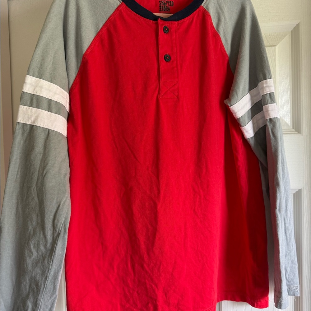 Spotted Zebra Boys XL Red Long Sleeve Henley Tee with Gray Sleeves